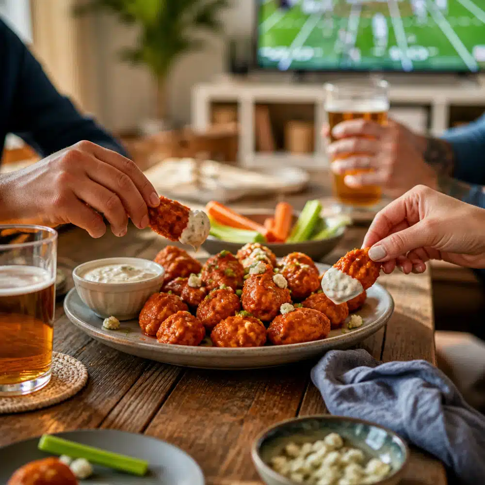 Air Fryer Buffalo Chicken Bites: Easy 20-Minute Recipe For Game-Day Parties 18 Air Fryer Buffalo Chicken Bites - serving suggestion