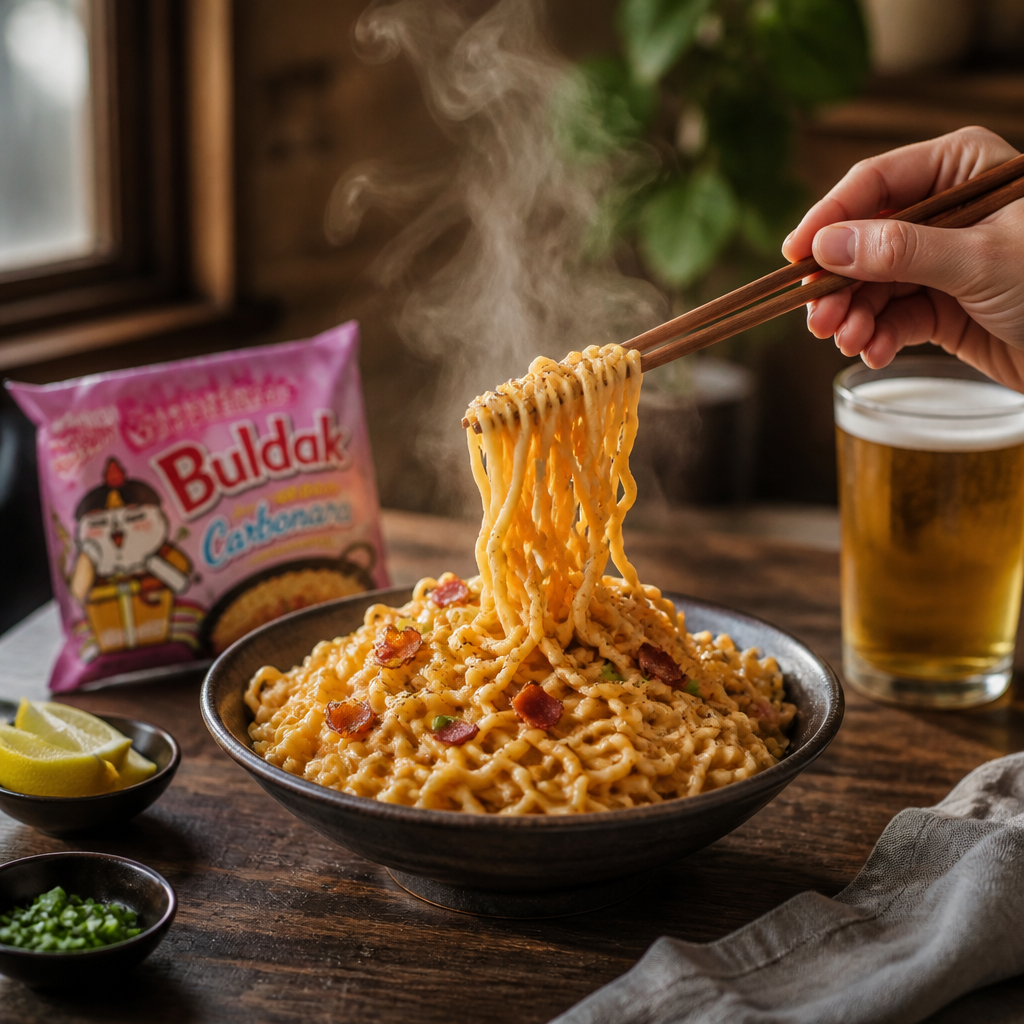 Carbonara Buldak Ramen - serving suggestion