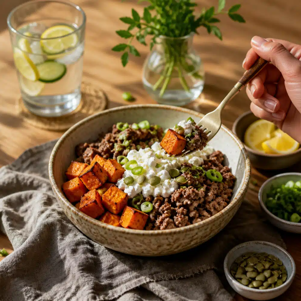 Sweet Potato Beef Bowl - serving suggestion